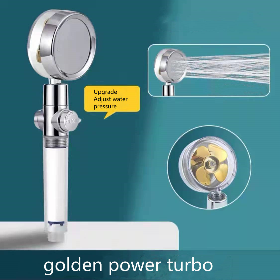 High Pressure Shower Head +360 Degrees Rotating With Small Fan High Pressure